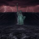A wave engulfing the statue of liberty