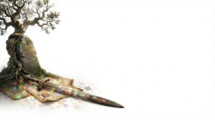 Oak, manuscript and sword