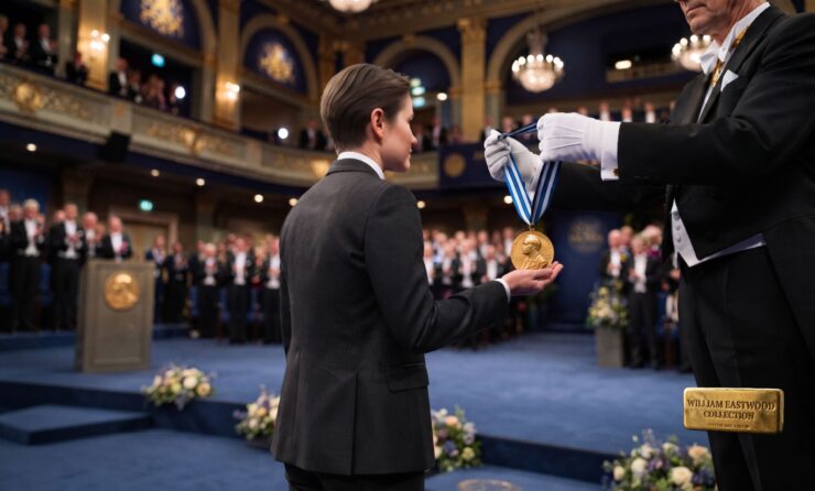 Image of person receiving the Nobel Peace Prize, on which are the words, "THE NOBEL PEACE PRIZE: You never know what is possible: How Did You Do It?